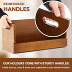 CroBlissful 4 Pack Wooden DVD Storage Organizer Boxes, Holds 104 DVDs (26 Each), Solid Wood Media Storage with Carry Handles for DVDs, CDs, Blu-ray Discs, Movie Cases and Cassette Tapes, Brown