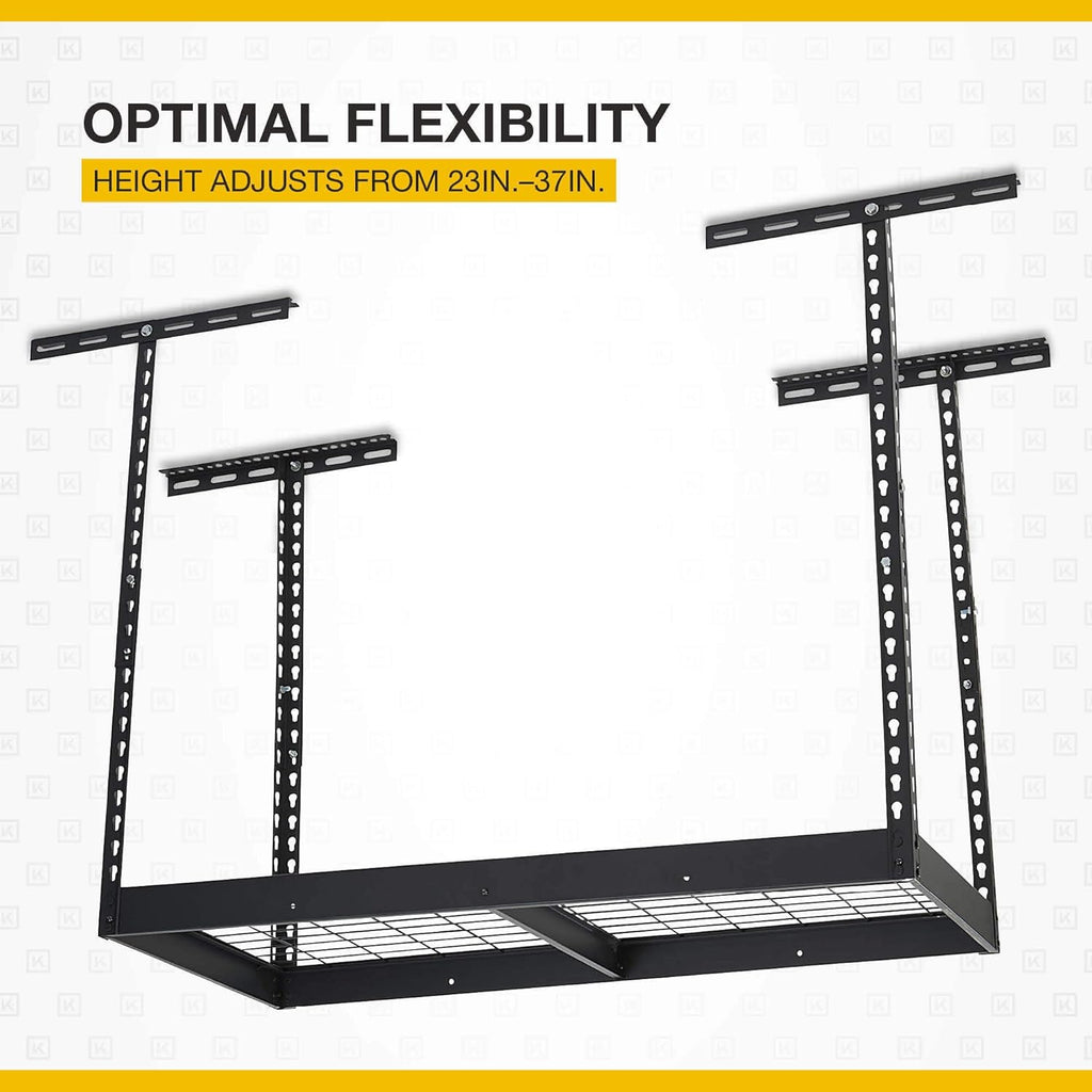 Klutch Garage Overhead Storage Rack with Adjustable Height, 48in.L x 24in.D, 23in.–37in.H