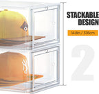 Hat Organizer Box, Stackable Clear Baseball Caps Holder Box Containers with Magnetic Door for Hats Snapback Cap Storag, Hat Rack Display Case, Holds 8 Hats Each (Clear, 2 Pack)