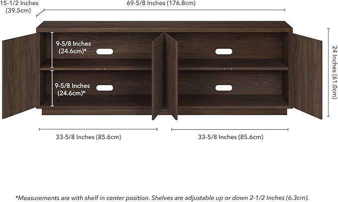 Henn&Hart Fluted TV Stand for TVs up to 75" with 2 Concealed Ribbed Storage Cabinets and Adjustable Shelves for Living Room, Family Room, or Office, Warm Brown
