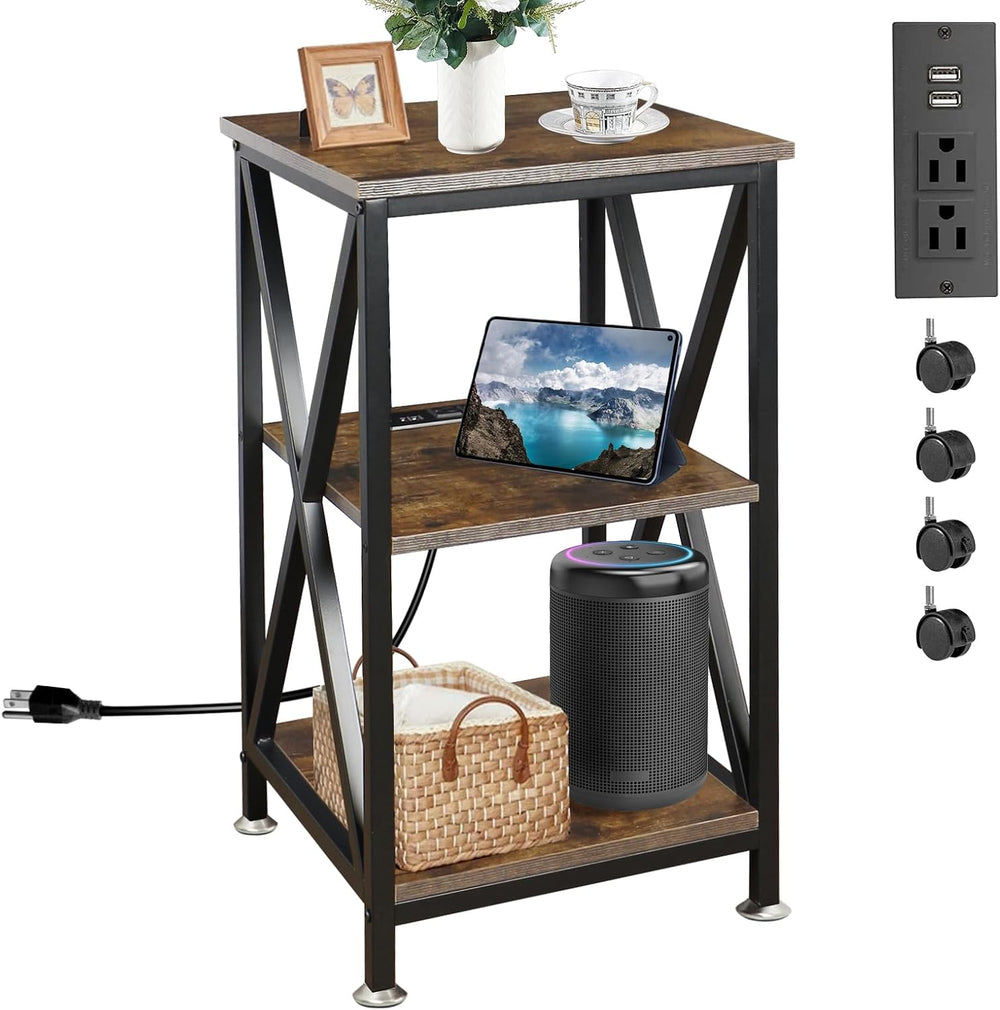 Square End Table with Charging Station, 3-Tier End Table Living Room, 16&quot...