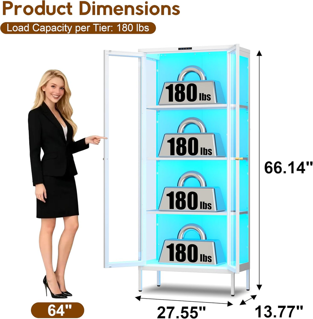 UNICOLY Display Cabinet with Glass Doors, Glass Display Cabinet with 8 Color ...