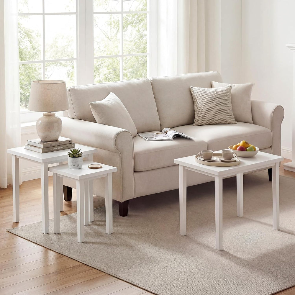 Giantex Nesting Tables Set of 3, Farmhouse Stacking Side Table with Rubber Le...