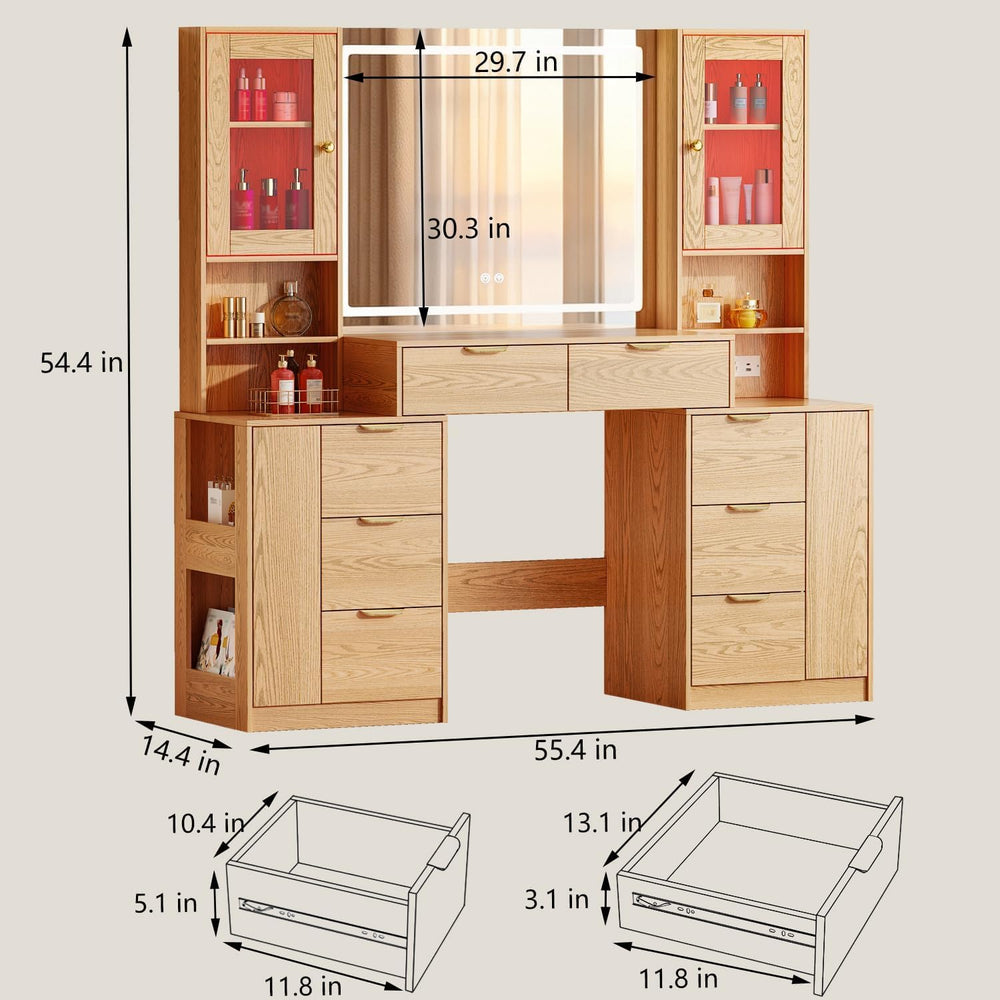 Chrangmay 55.4" Big Modern Vanity Desk with Mirror and Lights,Makeup Van...