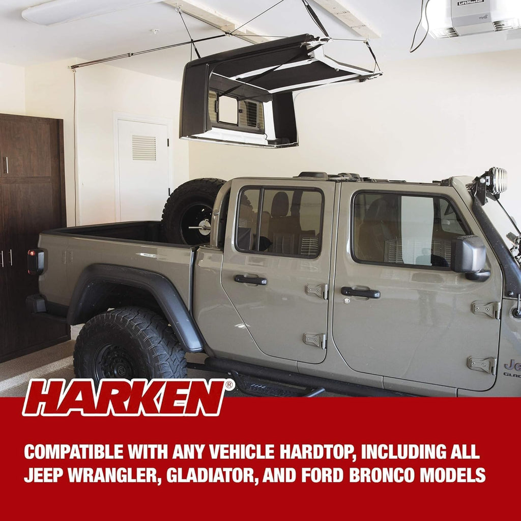 HARKEN - Truck Cap Overhead Garage Storage Hoist, Self-Leveling, Safe Anti-Drop System, Easy One-Person Operation, Smart Garage Organization - 7806