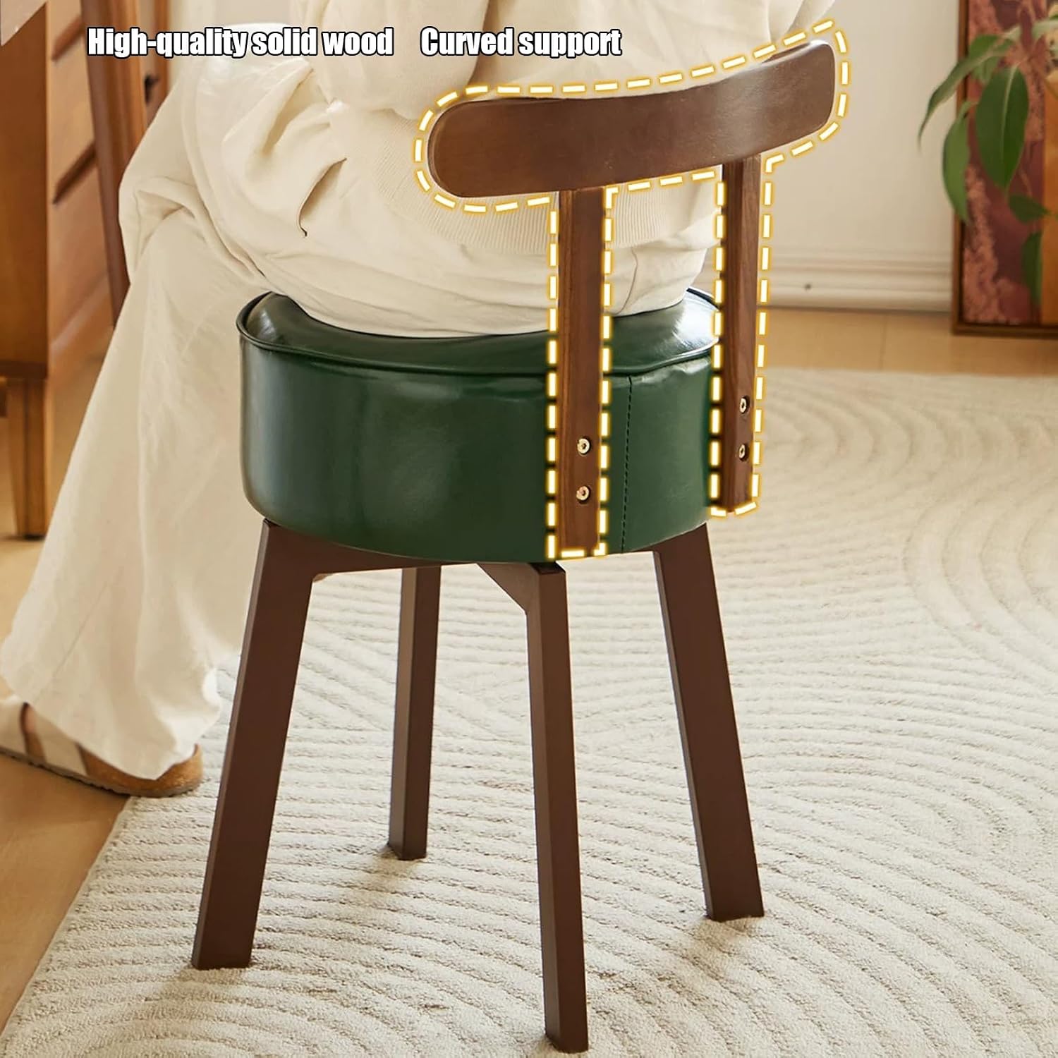 Work Vanity Chair, Swivel Stools, Vintage Upholstered Chairs, Widen The Large Seat Surface, for Pub Coffee Home Dinning Kitchen Island(Green)