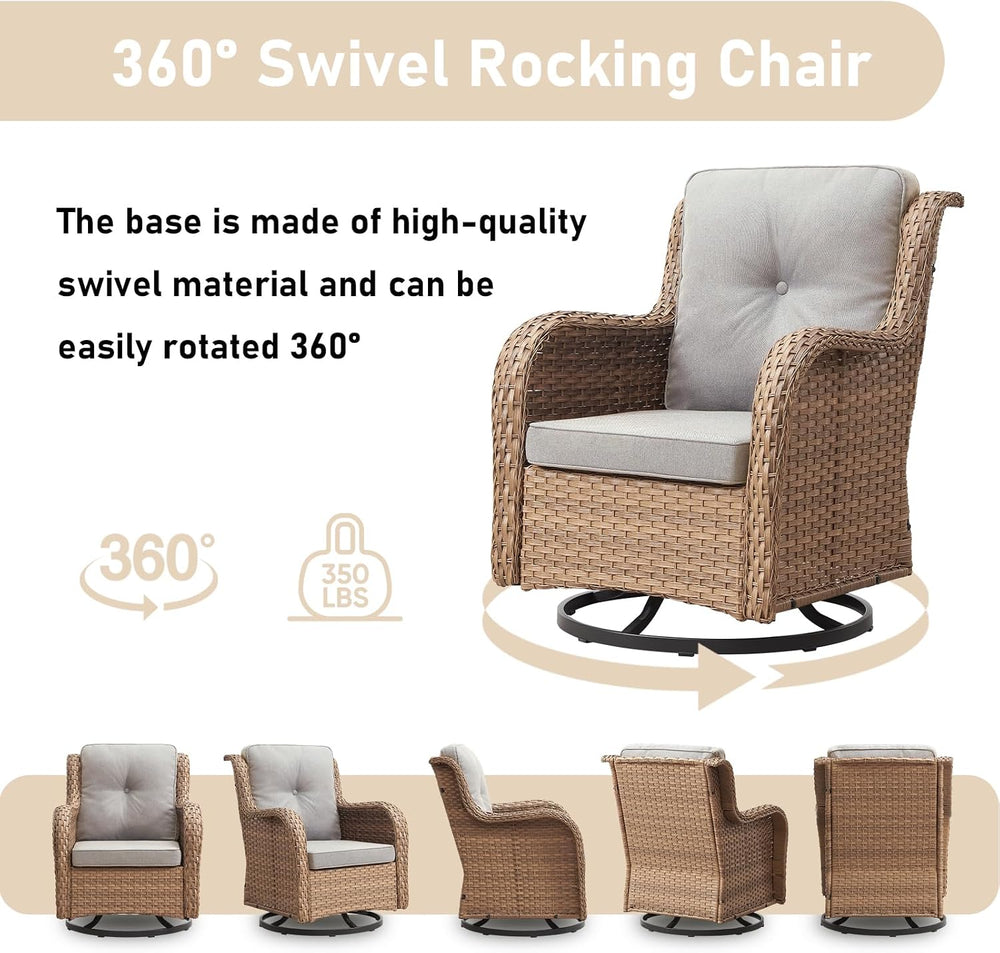 Outdoor Swivel Rocker Patio Chairs-Wicker Patio Swivel Chairs Set of 2 with S...