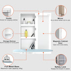Wall Mount Ironing Board Cabinet, Built in Swivel Ironing Board Folding with Storage & Mirrored Door, White