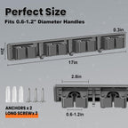 Broom Holder Wall Mount, Mop and Broom Hanger Wall Mount for Organizing and Storing Items in Household Kitchens, Gardens, Laundries (4 Racks & 3 Hooks, Grey)