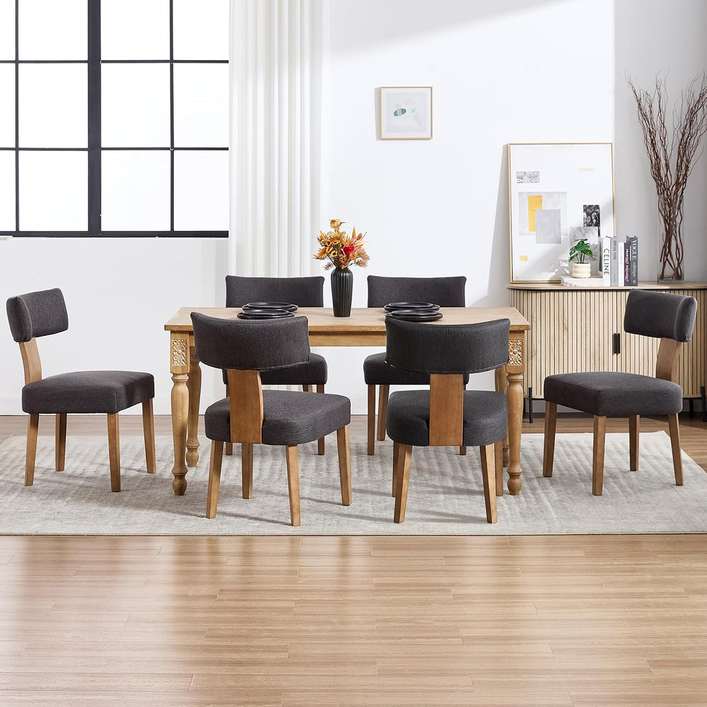 Upholstered Dining Chairs Set of 6, Mid-Century Modern Dining Chairs with Woo...