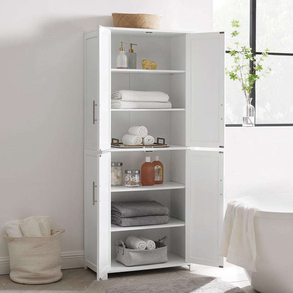 HomeStock Tall Pantry Cabinet - White Linen Storage - 15" D x 28" W...