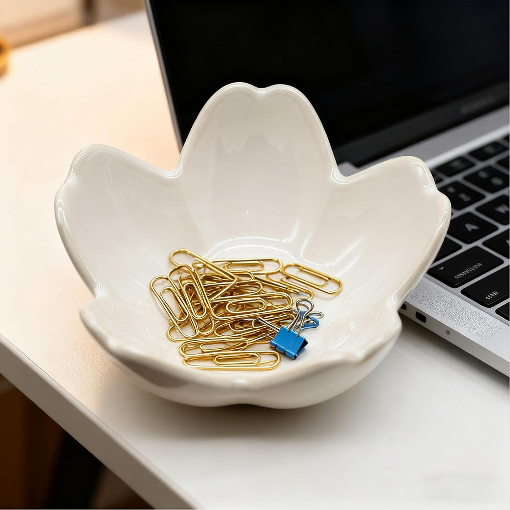 Small Flower Ring Dish Jewlery Tray, Ceramic Jewelry Dish Tray Cute Room Nightstand Decor Trinket Dish Bathroom Ring Holder Jewelry Plate Bowl Christmas Friendship Birthday Gifts for Women Mom