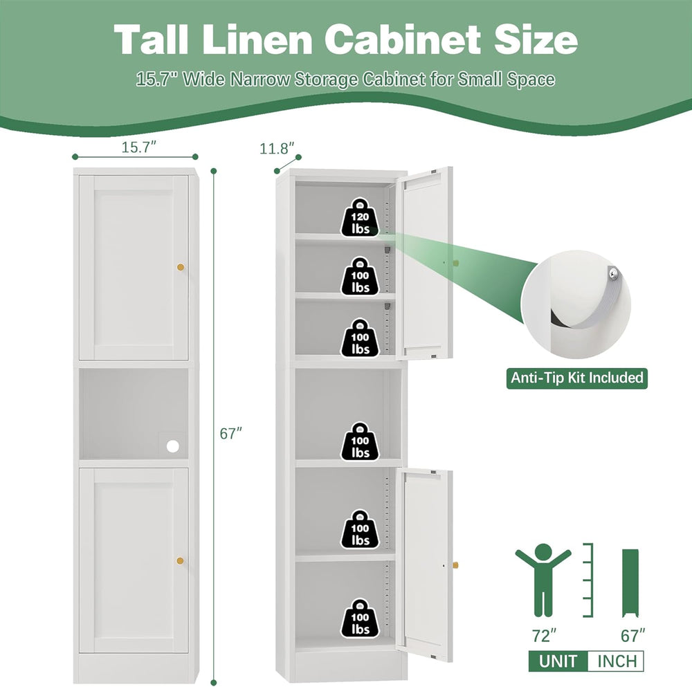 Bevivog Slim Kitchen Pantry Cabinet for Small Space, 67" Tall Narrow Sto...