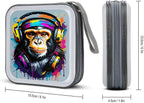 Watercolor Monkey CD DVD Case Holder, 40 Disc Storage Wallet with Exclusive Printed Design, Zipper Closure And Handle for Music Movies Games Travel Car