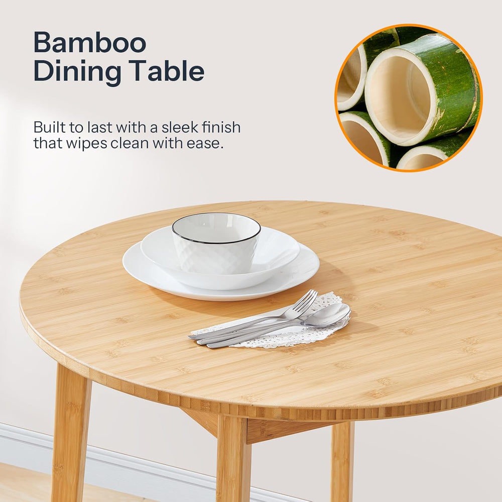 HOOBRO Bamboo Dining Table, Round Dining Table for 2, 27.5" Kitchen Tabl...