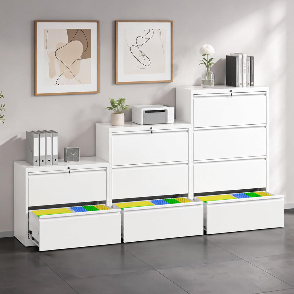 3 Drawer Metal Lateral File Cabinet with Lock,White Filing Cabinet | Heavy Du...