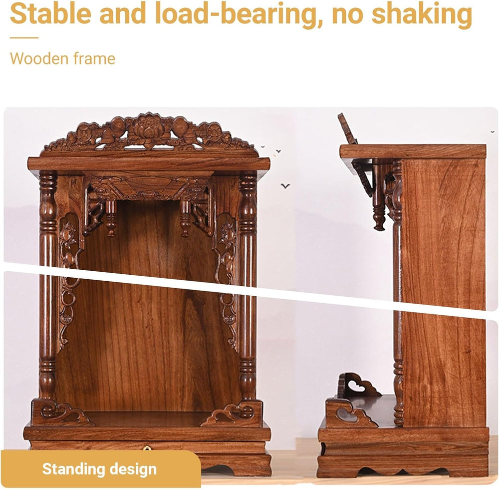 Household Wood Cabinet Personal Shrine Table with Pull-Out Storage Panel Chin...