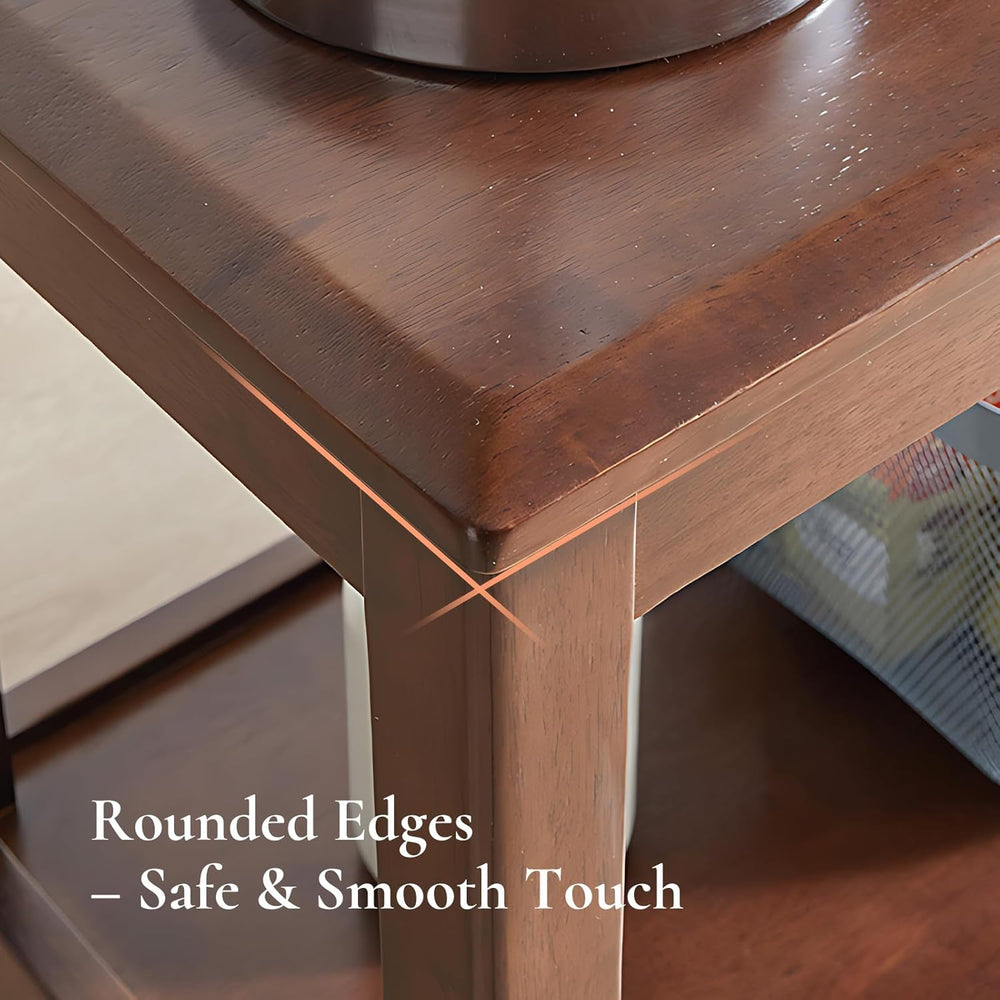 Side Table, Solid Wood Rectangular End Table with Storage Shelf, 2-Tier Coffe...