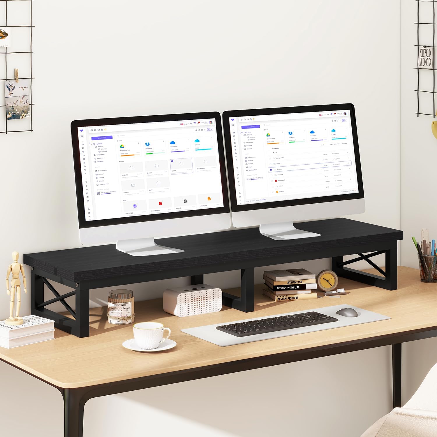 IBUYKE 45" Large TV Riser for 32-60 inch TV,Tabletop Short TV Stand with Storage and Steel Legs,Dual Screen Office Desk,Stand Riser,TV Riser Stand for Home,Bedroom,Living Room,Black TVT002B