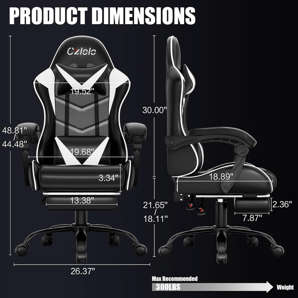 Czlolo Gaming Chair with Footrest Racing Style Lumbar Support Massager Video ...