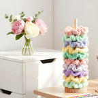 2 Pcs Scrunchie Holder Stand Hair Tie Organizer Vertical 15-20 Scrunchies Hairs Accessories Organizer Display Scrunchy Wood Hair Tie Holder Storage for Women Bathroom Bedroom Decor