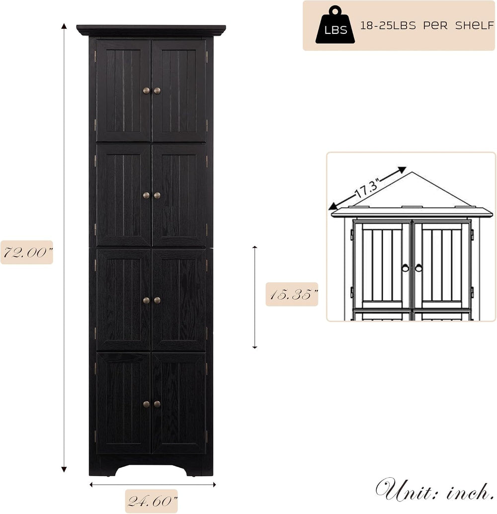 Corner Storage Cabinet 72" H Wooden Kitchen Pantry with 8 Doors, Freesta...