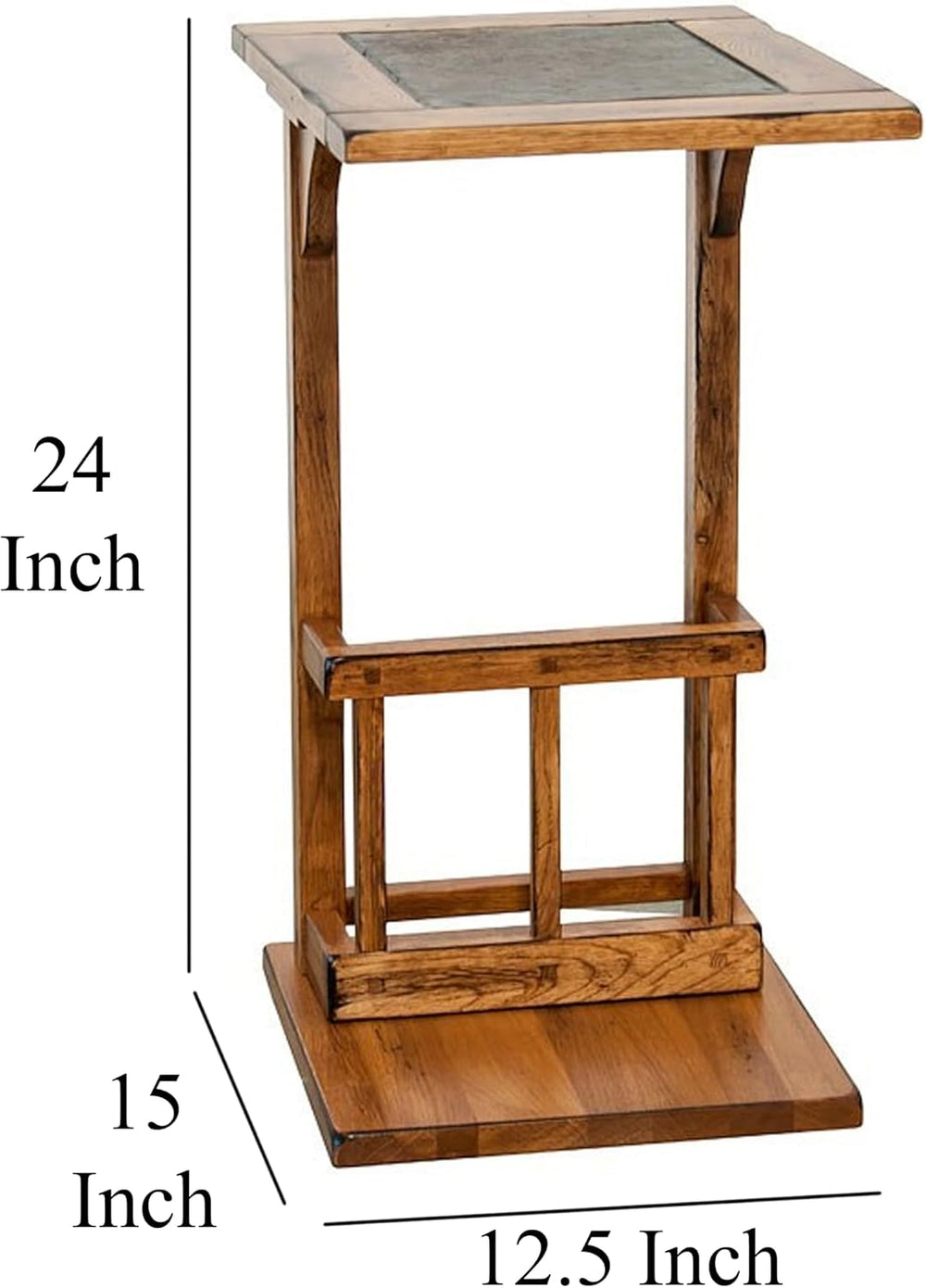 Benzara Marv Side Table with Magazine Rack- 13 Inch- Rustic Oak Finish Wood
