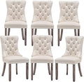 Mid Century Modern Dining Chair Set of 6 Velvet Upholstered Dining Accent Chair Farmhouse Dining Chairs with High Back and Nailhead Trim for Kitchen, Living Room, Bedroom (Beige)