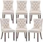 Mid Century Modern Dining Chair Set of 6 Velvet Upholstered Dining Accent Chair Farmhouse Dining Chairs with High Back and Nailhead Trim for Kitchen, Living Room, Bedroom (Beige)