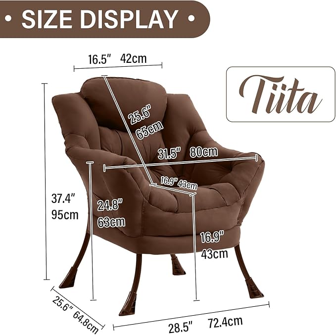 Tiita Lazy Chair, Modern Large Accent Lounge Armchair, Comfy Leisure Sofa Reading Chair with Footrest for Bedroom, Living Room, Dorm Rooms, Garden and Courtyard, Brown