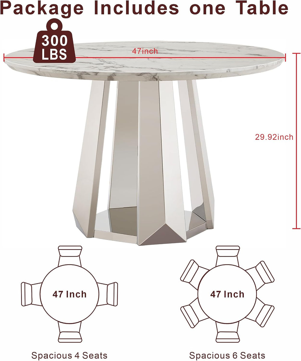 47" Round Dining Table, Mid-Century Modern Round Kitchen Table for 4-6Pe...