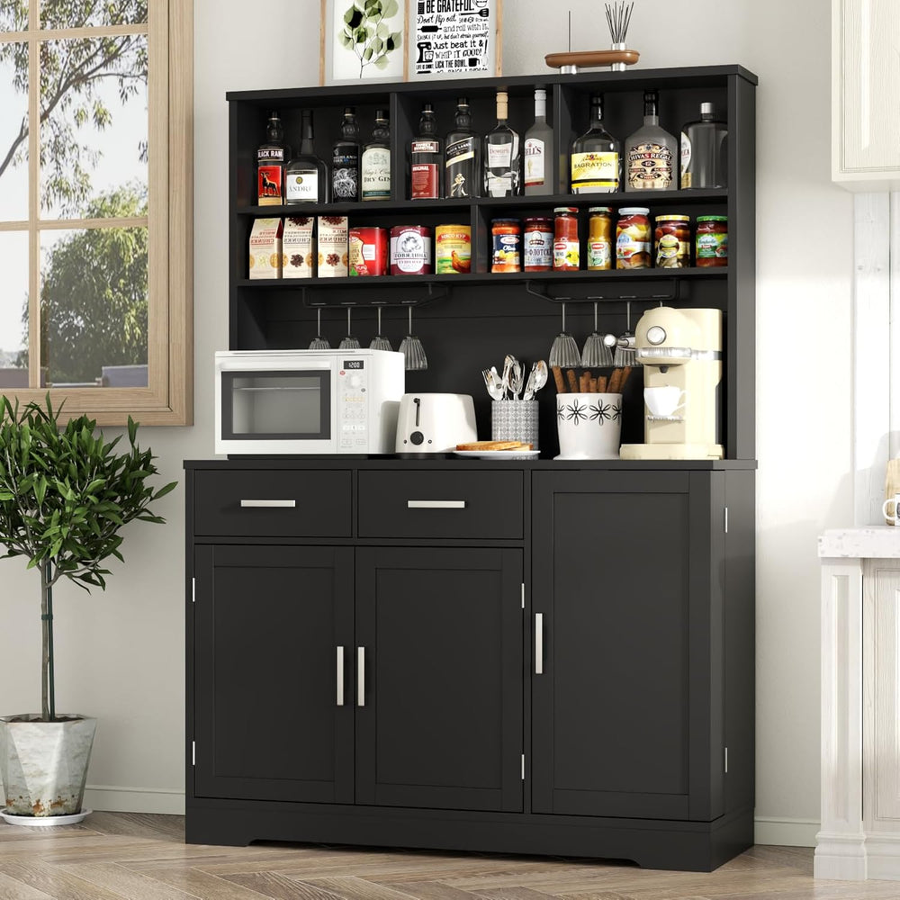 Tall Pantry Cabinet, Modern Kitchen Hutch with Microwave Stand, Kitchen Pantr...