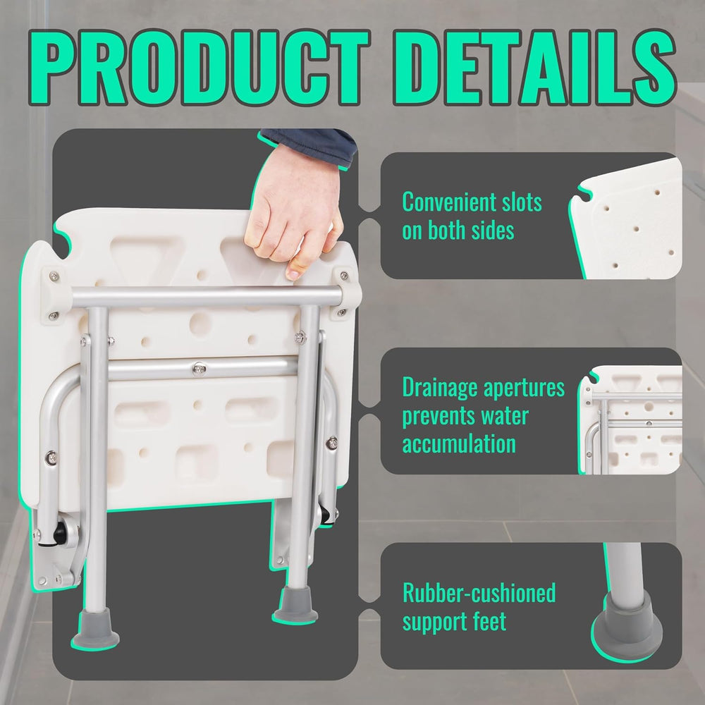 KUAFU Folding Shower Seat, Wall Mounted Bathroom Bathtub Safety Stool,