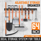 HORUSDY 64 Inch Adjustable Storage System, Wall Mount Tool Organizer, Tool Hangers for Mop and Broom Holder Shovel, Rake, Broom, Mop Holder, Etc