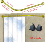 Corner Shower Curtain Rod Adjustable Stainless Steel L Shaped Rack Drill Free Install for Bathroom, Bathtub, Clothing Store (Gold 27.55"-39.37" x 47.24"- 65")