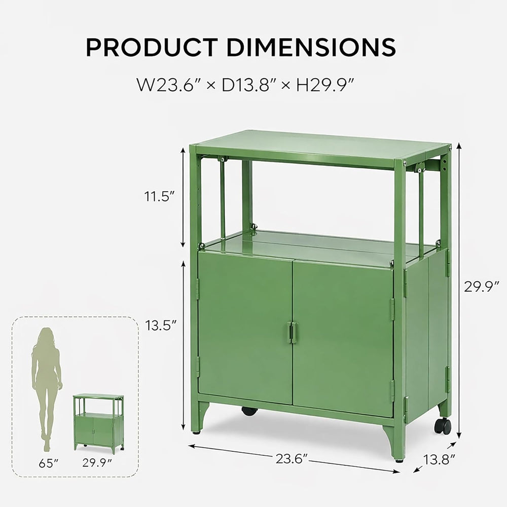 Modern Metal Folding Storage Cabinet, Cream Foldable Sideboard with Shelves, ...