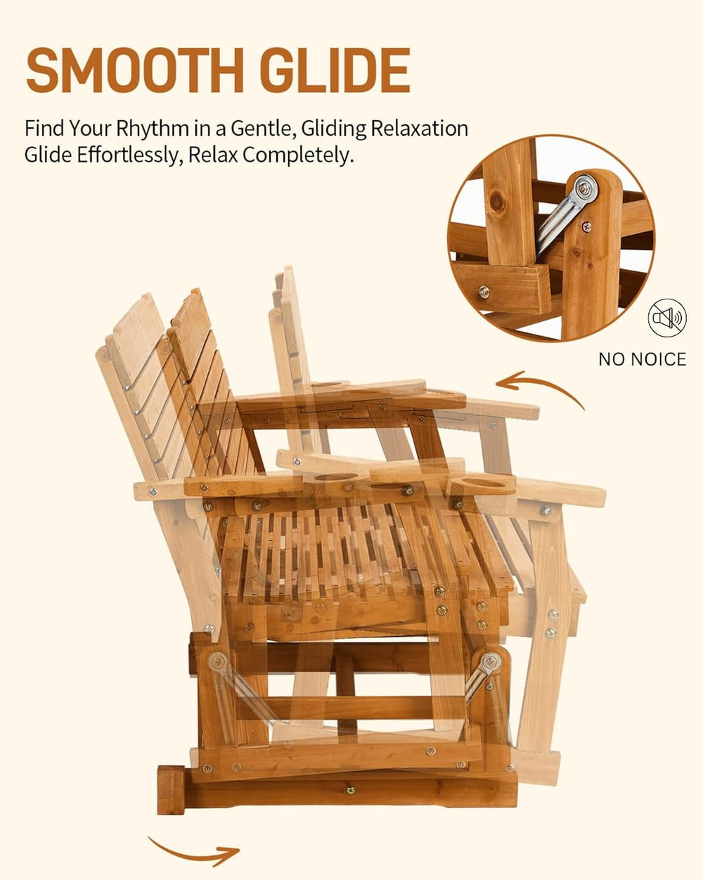 Outvita Patio Glider with Cup Holders, Wooden Outdoor Glider Bench with High ...