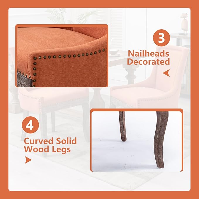 Modern Dining Chairs Set of 4, High Back Dining Chairs Side Chairs with Solid Wood Legs, Upholstered Fabric Dining Room Chairs for Dining Room Kitchen, Orange