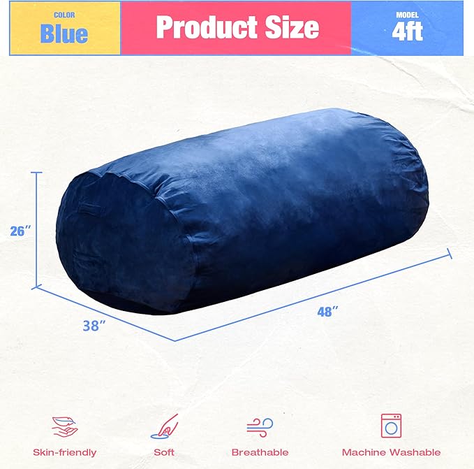 Hobestluk 4FT Bean Bag Chair Large Beanbag with Removable Cover Adult Bean Ba...