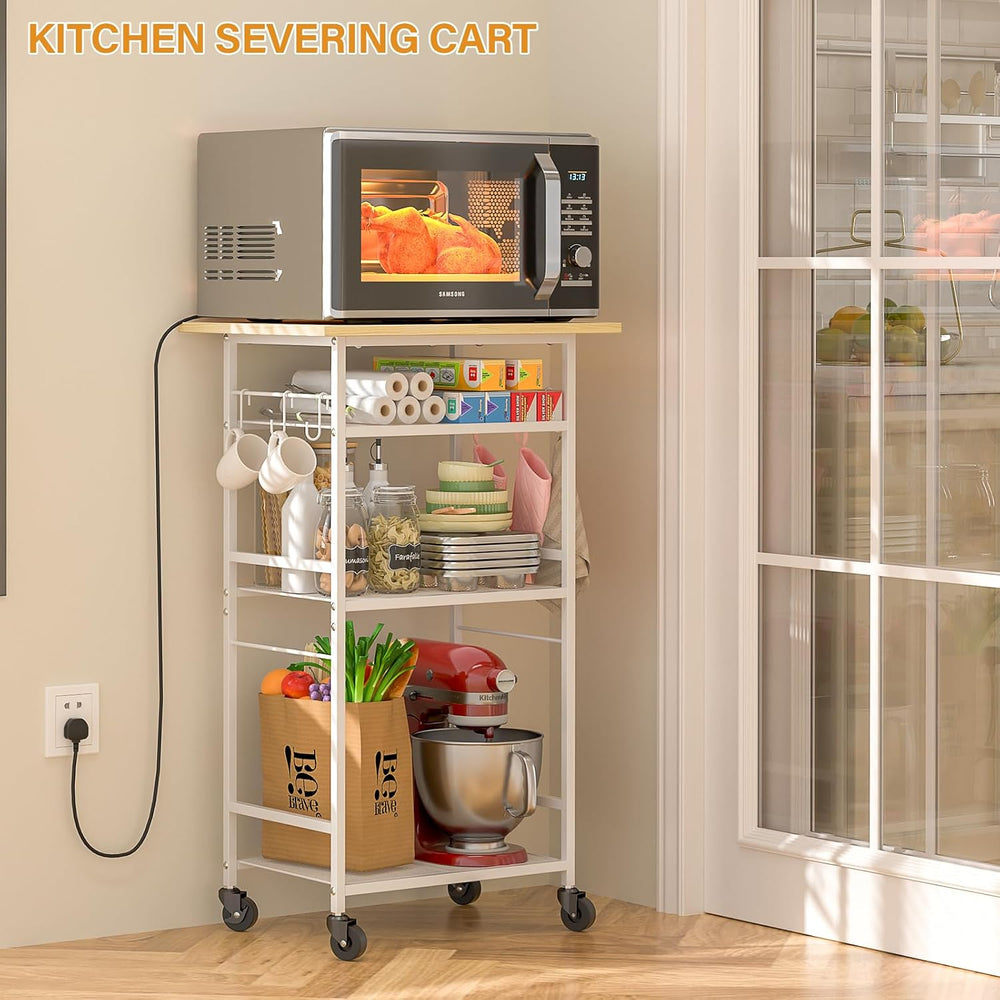 ThreeHio Rolling Kitchen Microwave Cart, 4 Tier Microwave Table Stand with St...