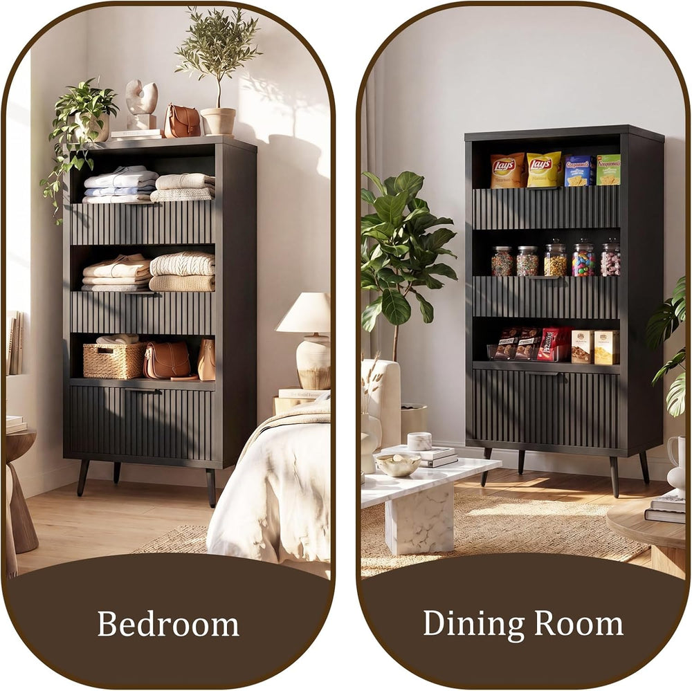 51" Tall Modern Black Storage Cabinet, Freestanding Kitchen Pantry Cabin...