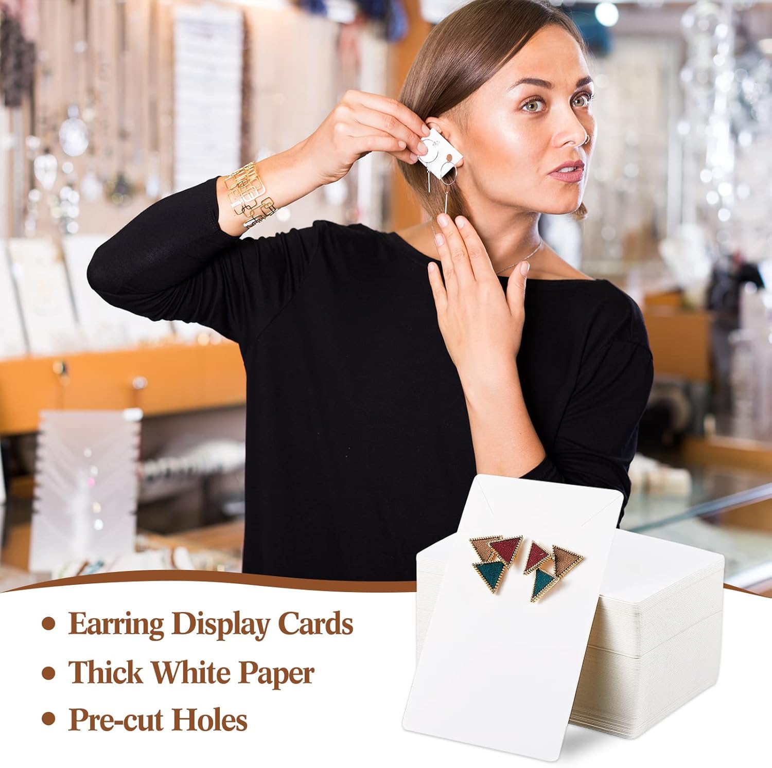 Blulu 31 Pack Wooden Earring Display Stand 7 Slots jewelry Display Holder with Earring Card for Selling Vendors Retail Show