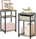 Furinno JUST 3-Tier Telephone Table Set of 2, Modern Metal Frame Side Table with Open Shelf, Night Stand, Bedside Table, Easy Assembly,for Living Room, Bedroom, Grey Oak