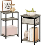 Furinno JUST 3-Tier Telephone Table Set of 2, Modern Metal Frame Side Table with Open Shelf, Night Stand, Bedside Table, Easy Assembly,for Living Room, Bedroom, Grey Oak