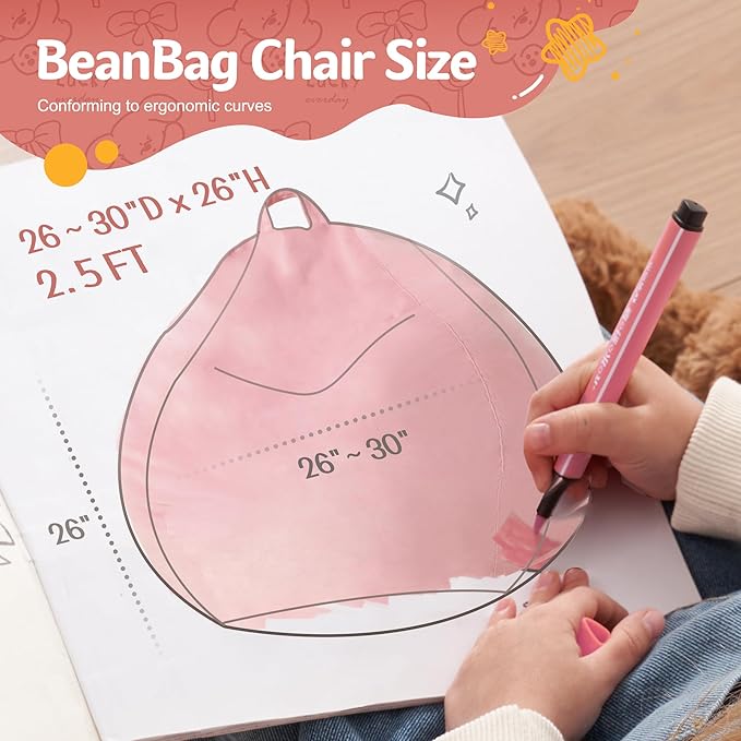 Homguava 2FT Bean Bag Chair: 2' Bean Bags with Memory Foam Filled,Comfy B...
