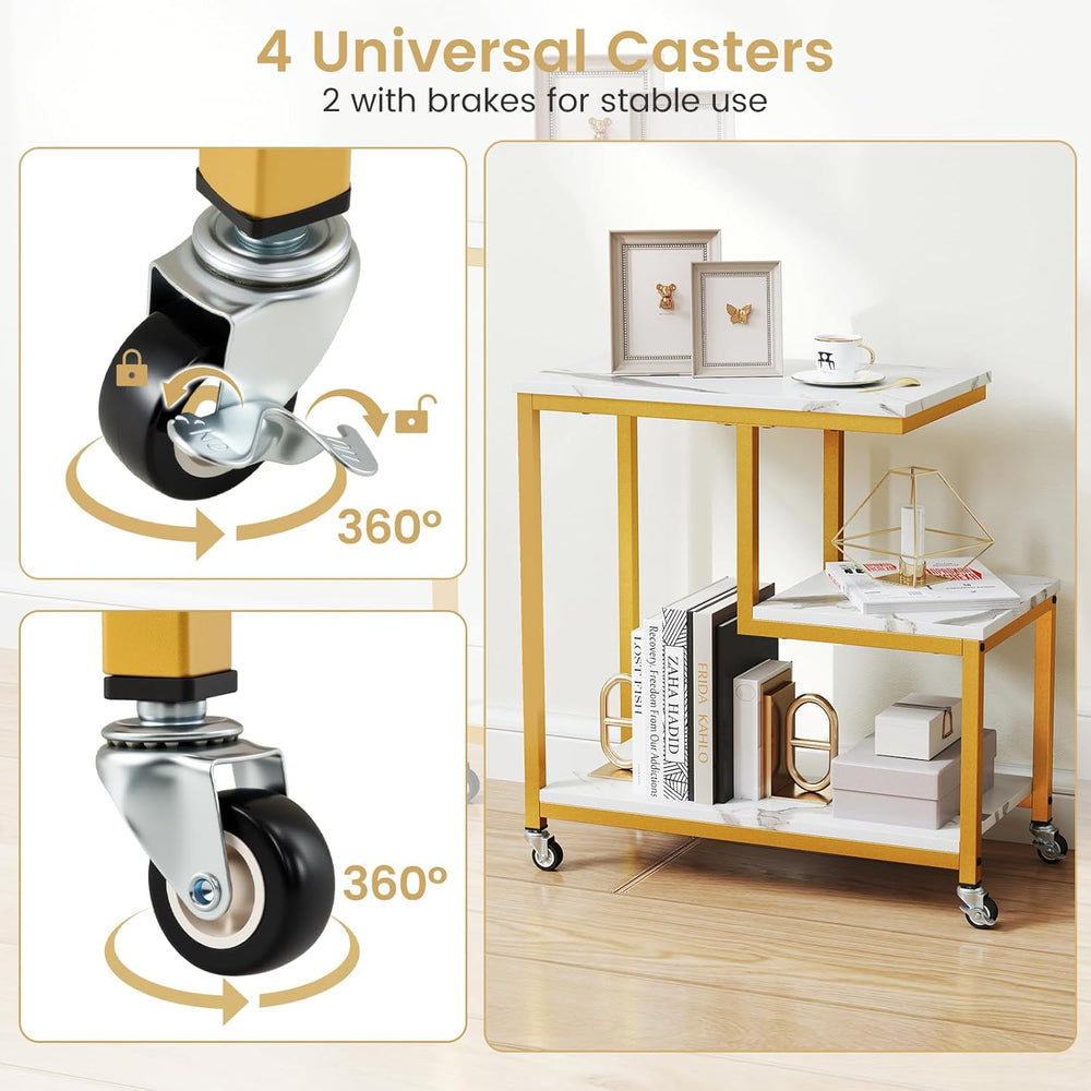 Giantex 3-Tier Side Table with Wheels, G-Shaped Mobile End Table with Open Sh...