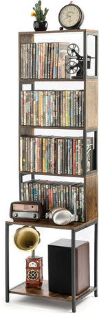 Aquzee DVD Shelf, Wooden CD Storage Rack, CD Holder with Adjustable Dividers, DVD Tower Rack, Media Storage Shelf for CDs/DVDs, Books, Video Games, Suitable for Living Room, Bedroom, Home Office