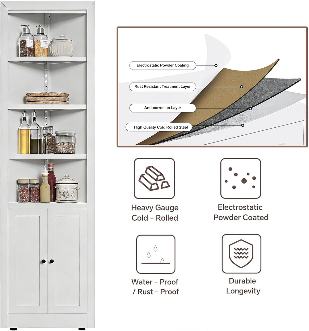 Metal Pantry Storage Cabinet with 4 Adjustable Shelves, 71" Tall Corner ...