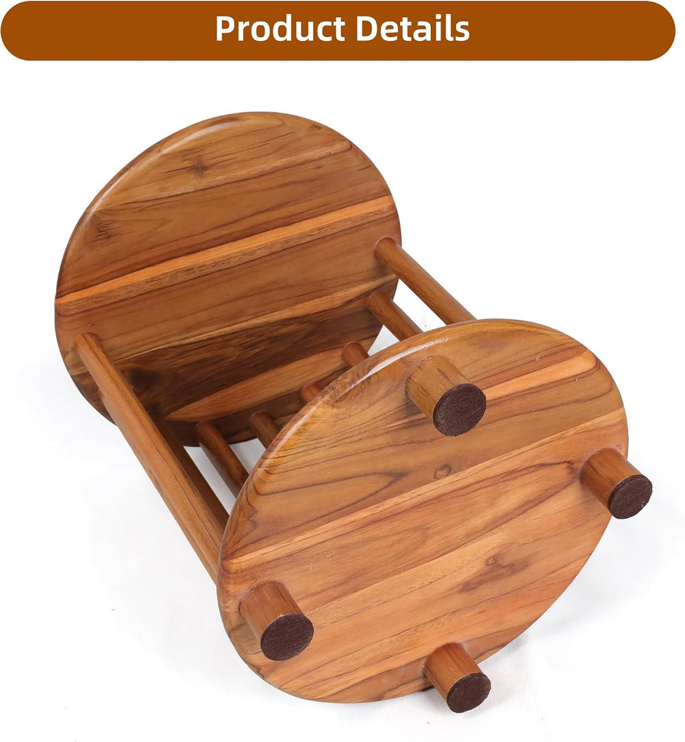 Round Teak End Table with Storage, Nightstand Sofa Side Table for Living Room...