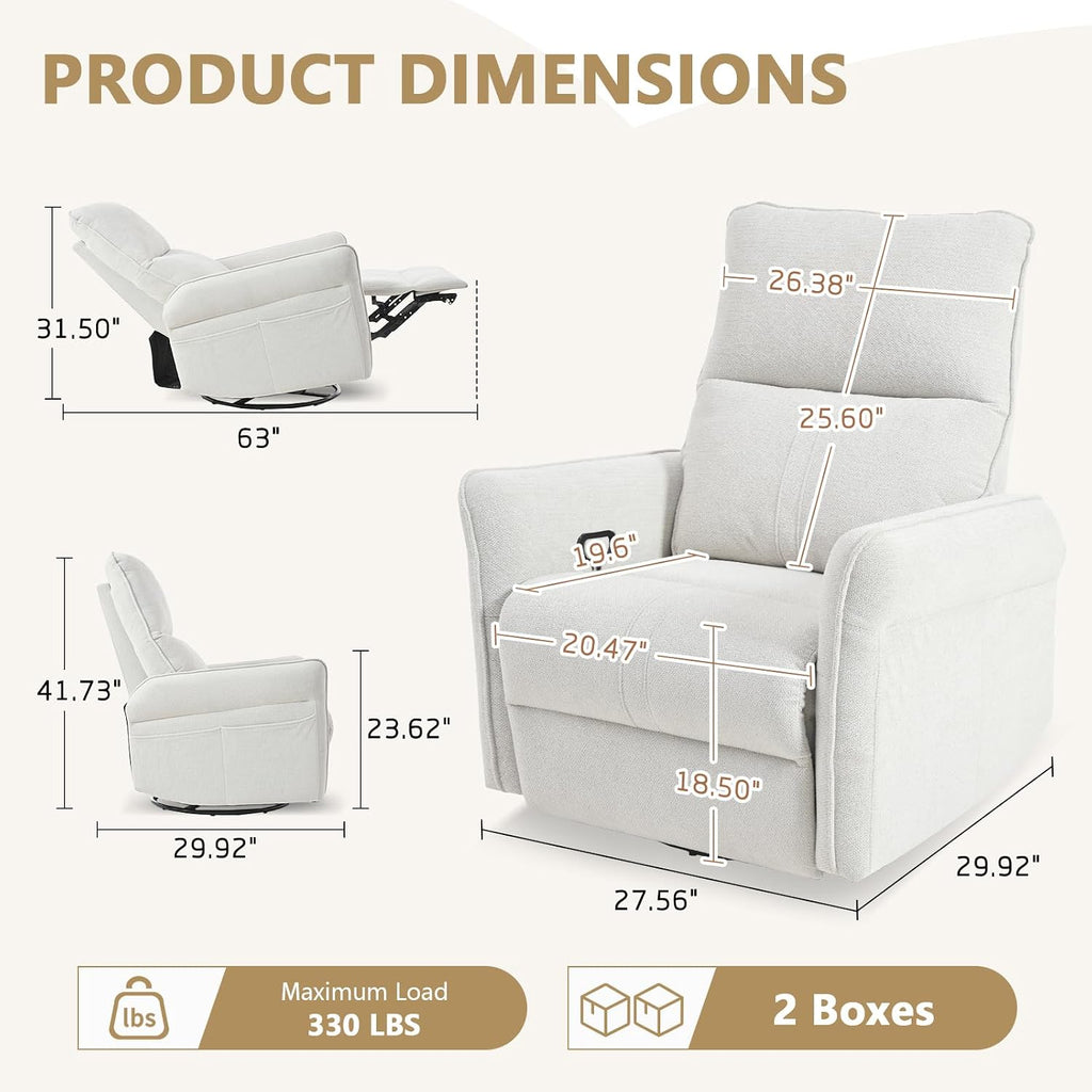 cinkehome Swivel Rocker Recliner, Glider Rocker Recliner Chair for Nursery, Overstuffed Manual Reclining Chair for Small Spaces, Living Room, Beige Snowflake Fleece
